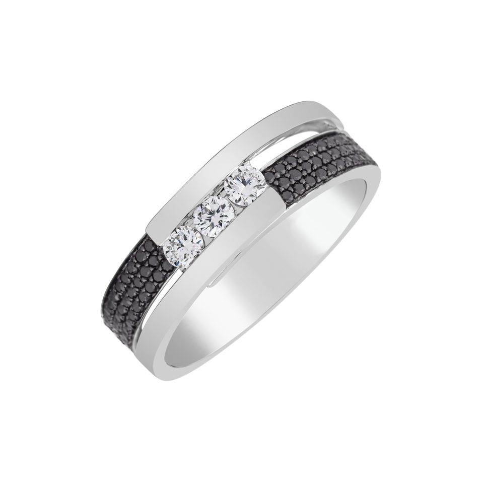 Prsten s černými a bílými diamanty Diamond Message