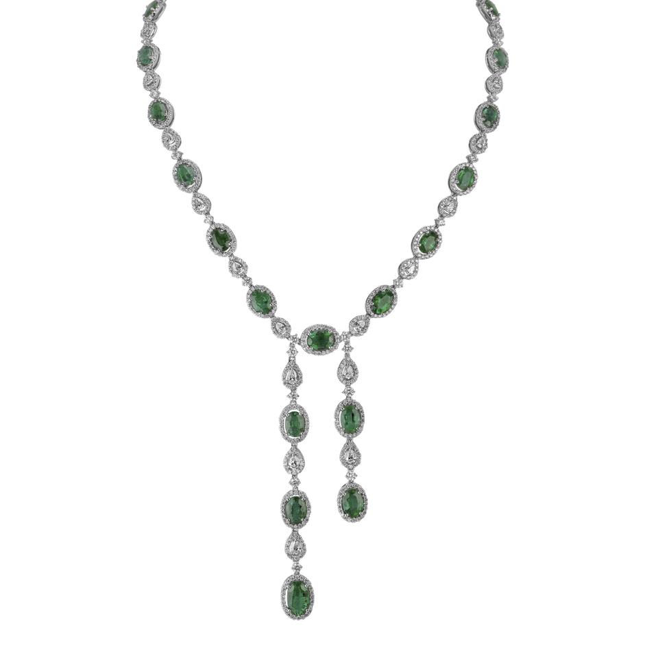 Náhrdelník s diamanty a smaragdy Emerald Ribbon