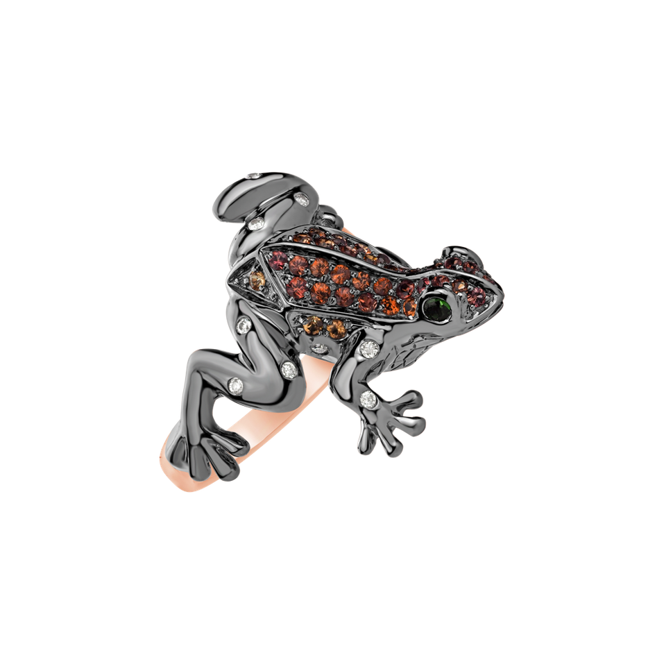 Prsten s hnědými diamanty, safíry a granáty Sandy Frog