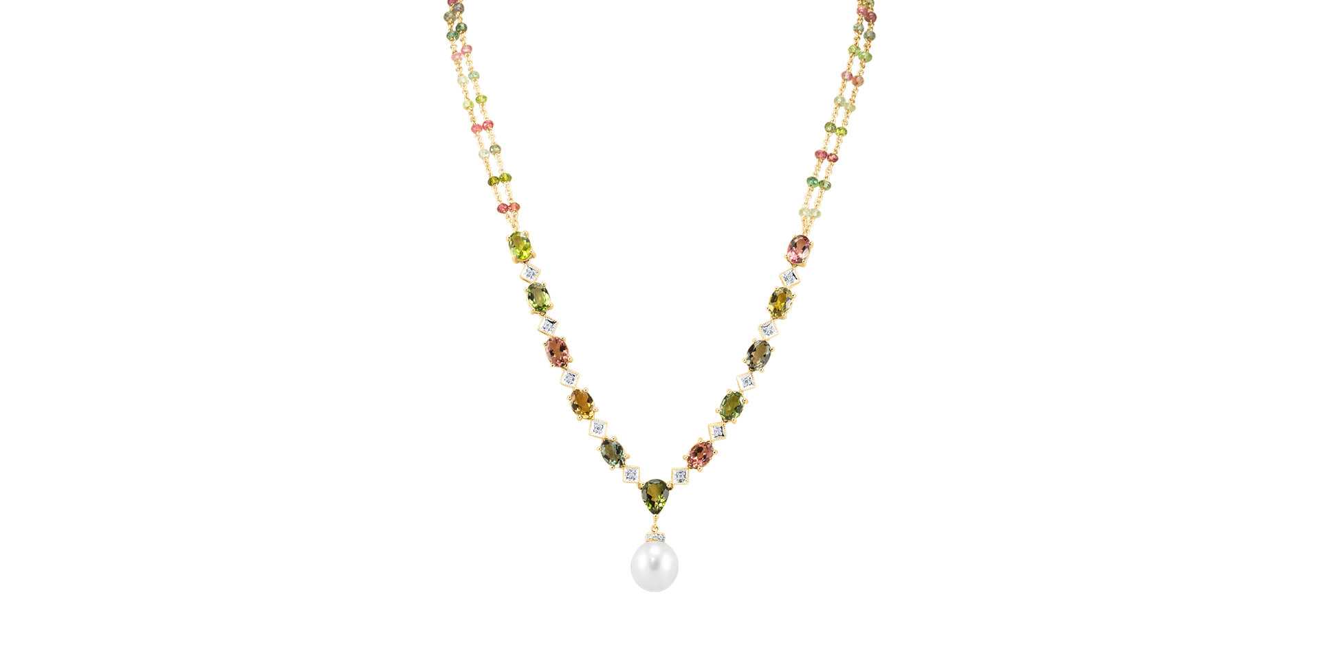 Náhrdelník s diamanty, turmalíny a perlou Caesarean Poetry