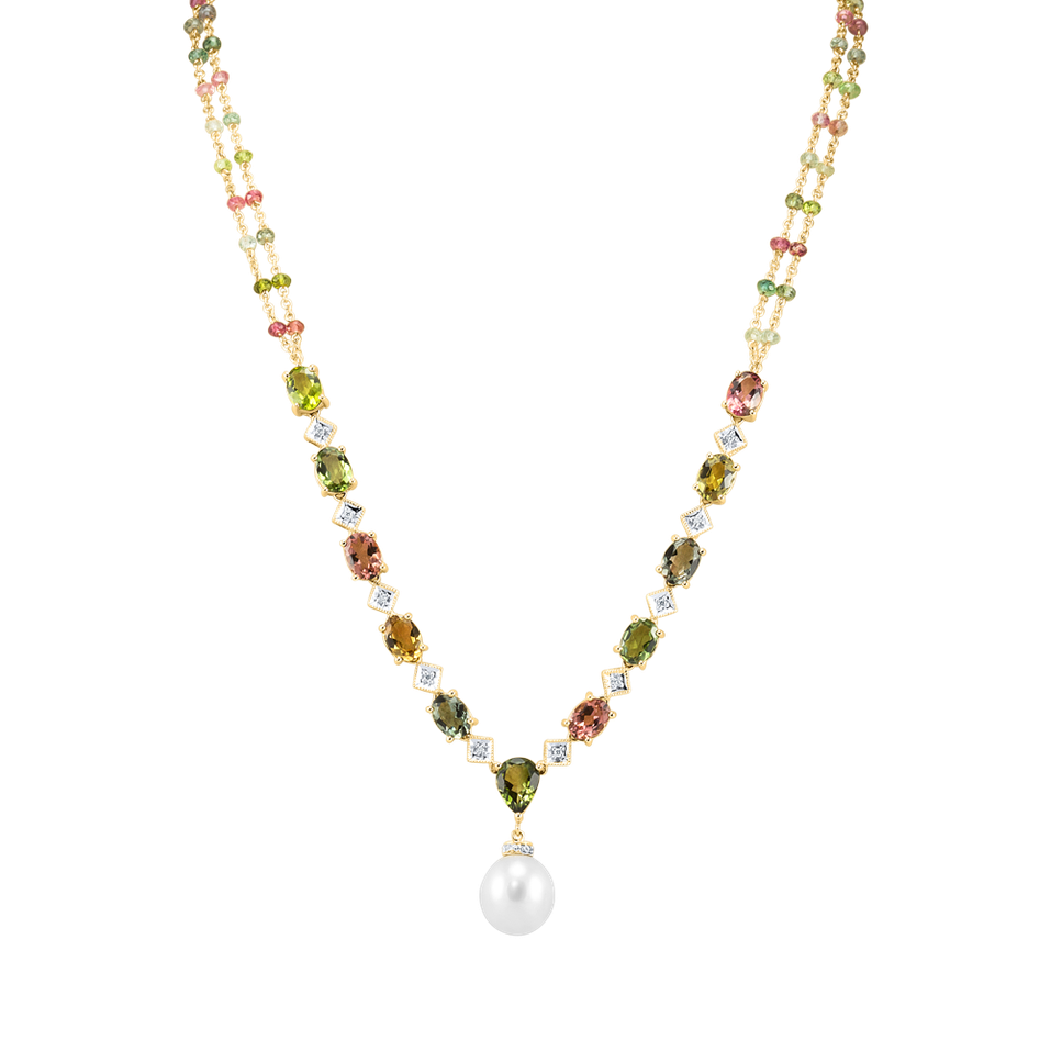 Náhrdelník s diamanty, turmalíny a perlou Caesarean Poetry