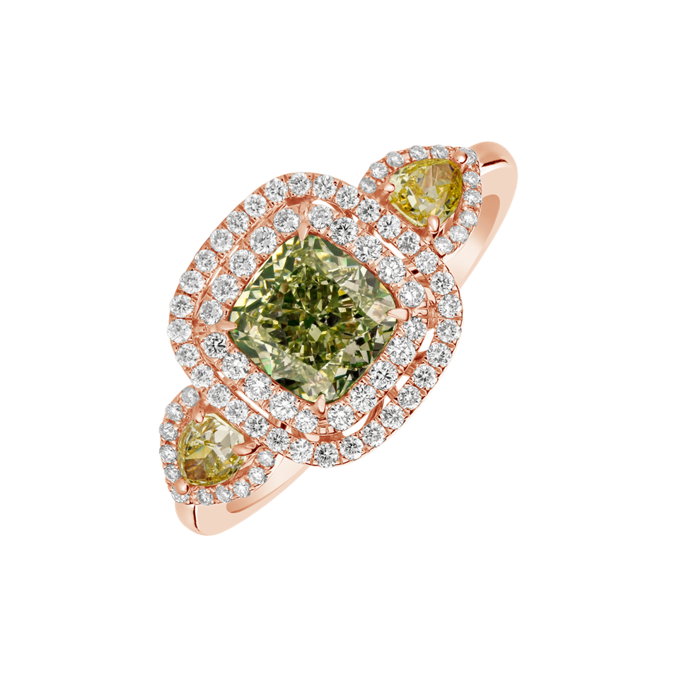 Prsten s zelenými, žlutými a bílými diamanty Fabulous Queen