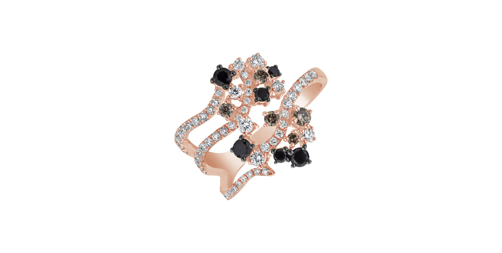 Prsten s bílými, hnědými a černými diamanty Stellar Sun