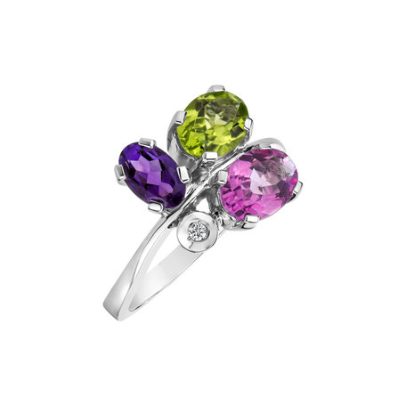 Prsten s diamanty, ametystem, topazem, peridotem Multicolor