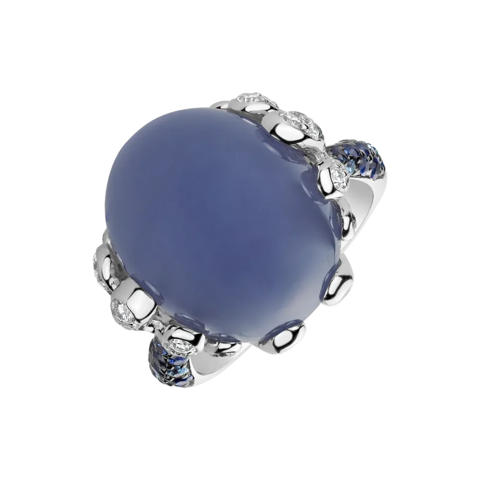 Prsten s chalcedonem, diamanty a safíry Heaven Temptation