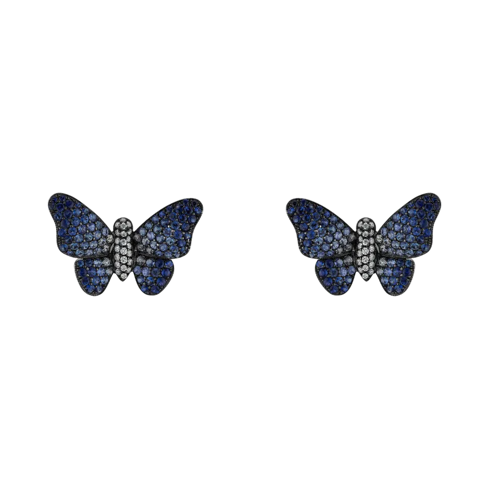 Náušnice s diamanty a safíry Alluring Butterfly