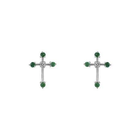 Náušnice s diamantem a smaragdy Passion Cross