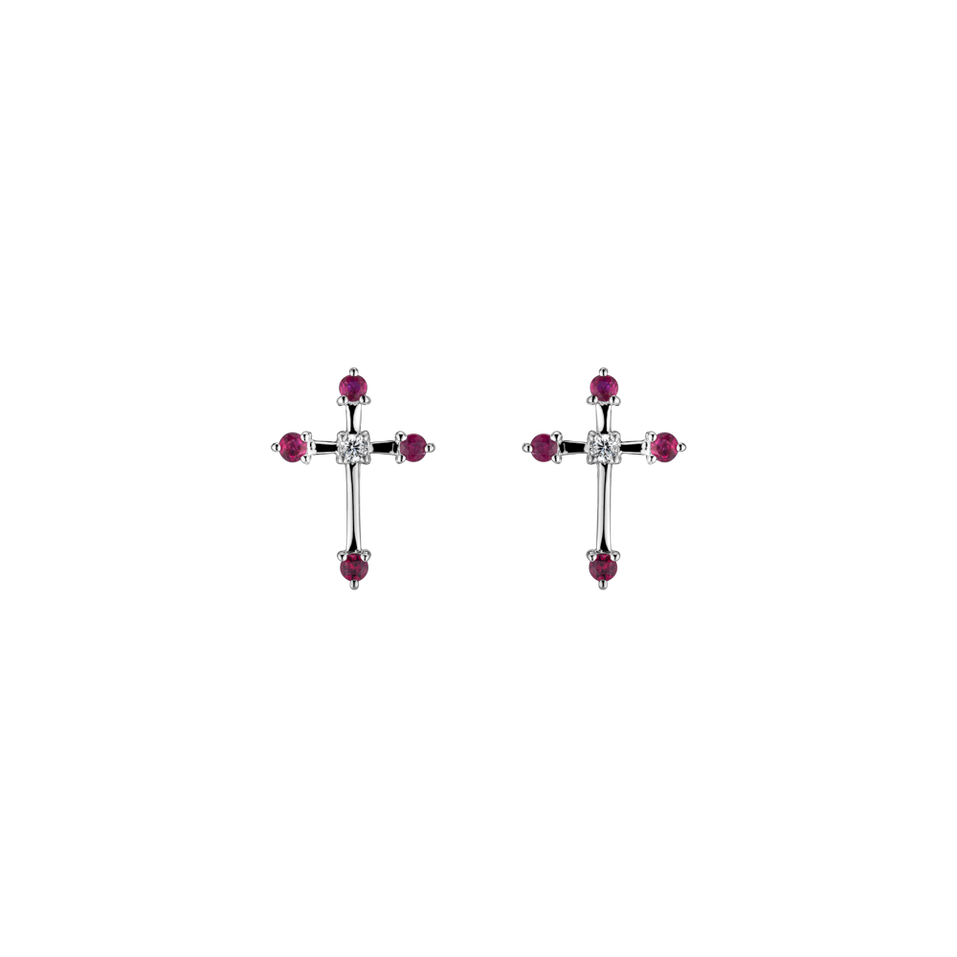 Náušnice s diamantem a rubíny Passion Cross