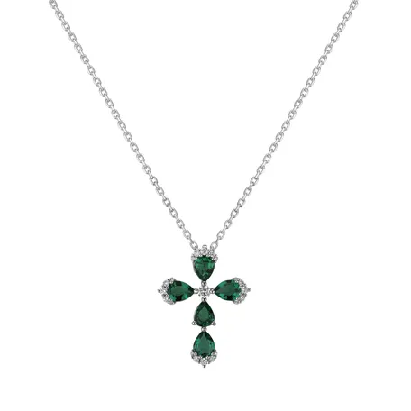 Přívěs s diamanty a smaragdy Temptation Cross