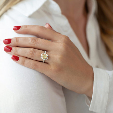 Prsten s bílými a žlutými diamanty Sun Flower