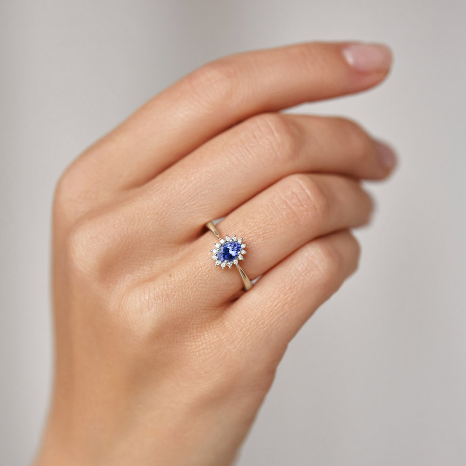 Prsten s tanzanitem a diamanty Princess Sparkle