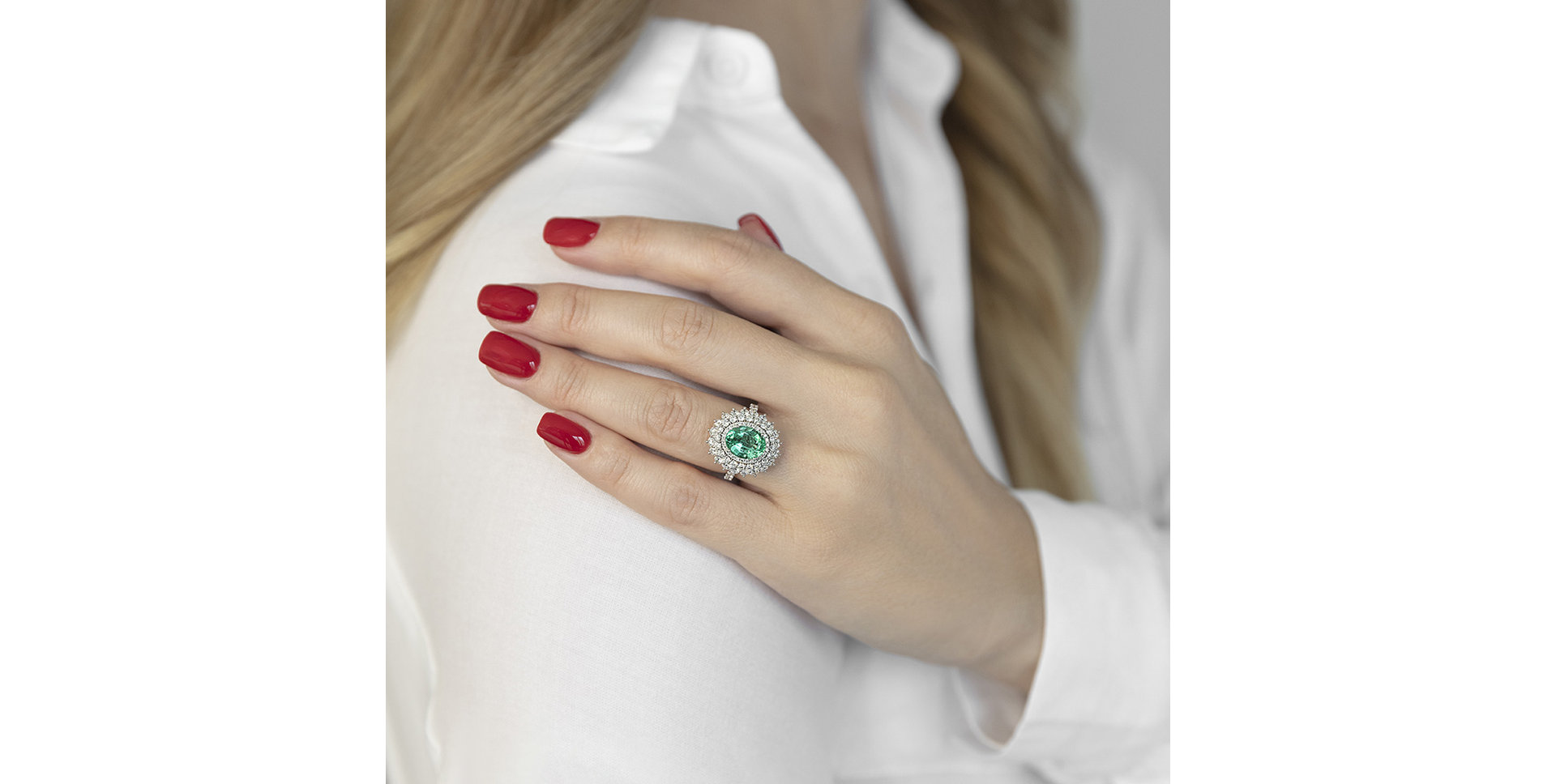 Prsten se smaragdem a diamanty Frozen Drop