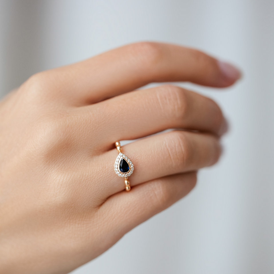 Prsten s safírem a diamanty Sapphire Tear
