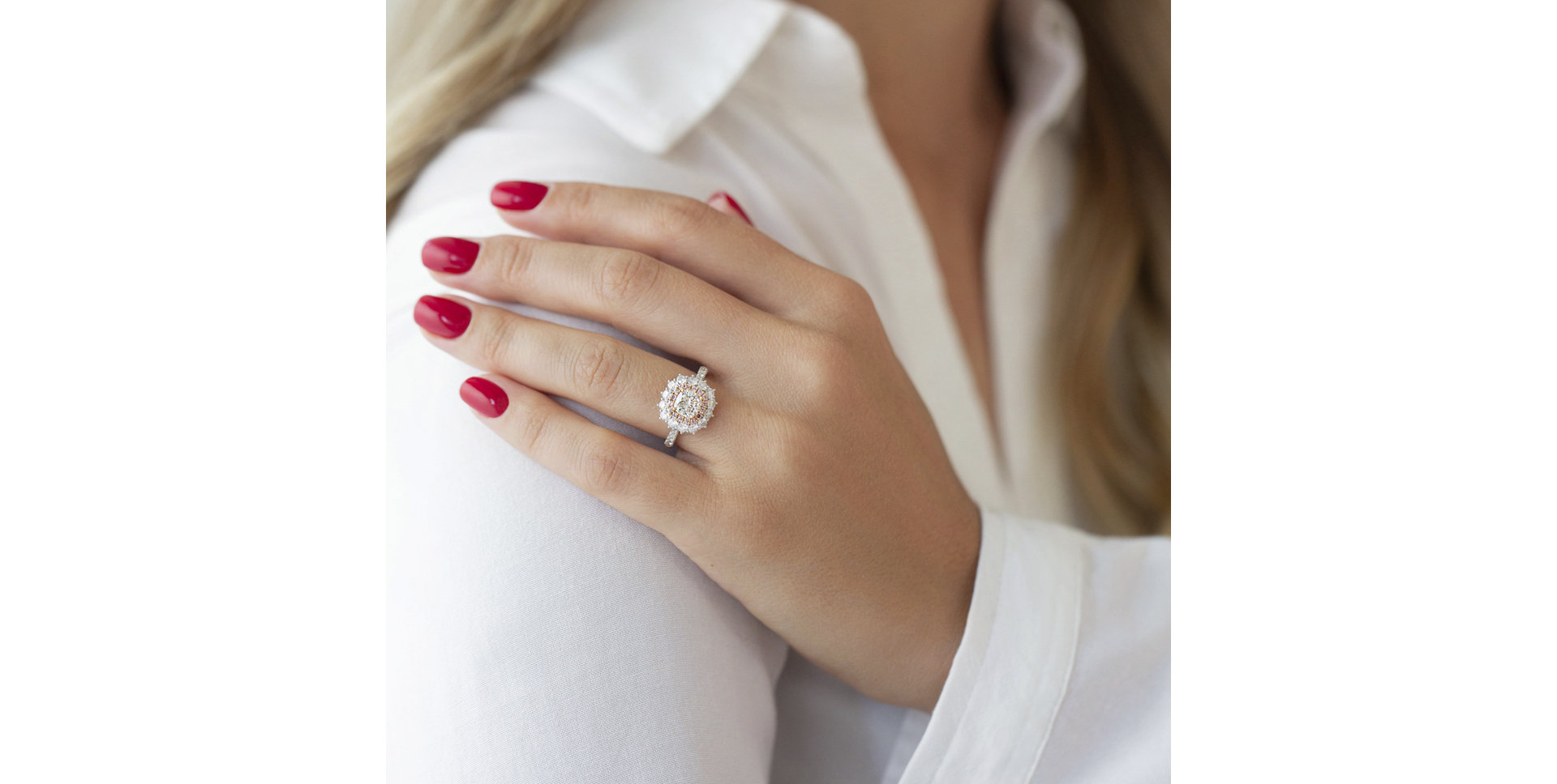 Prsten s růžovými a bílými diamanty Princess