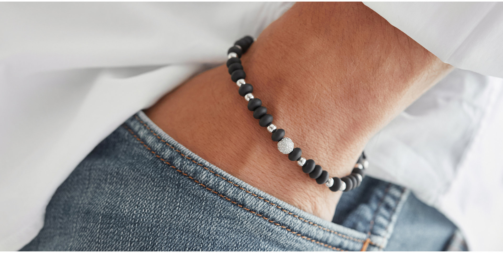 Náramek s diamanty a onyxy Mirror Black