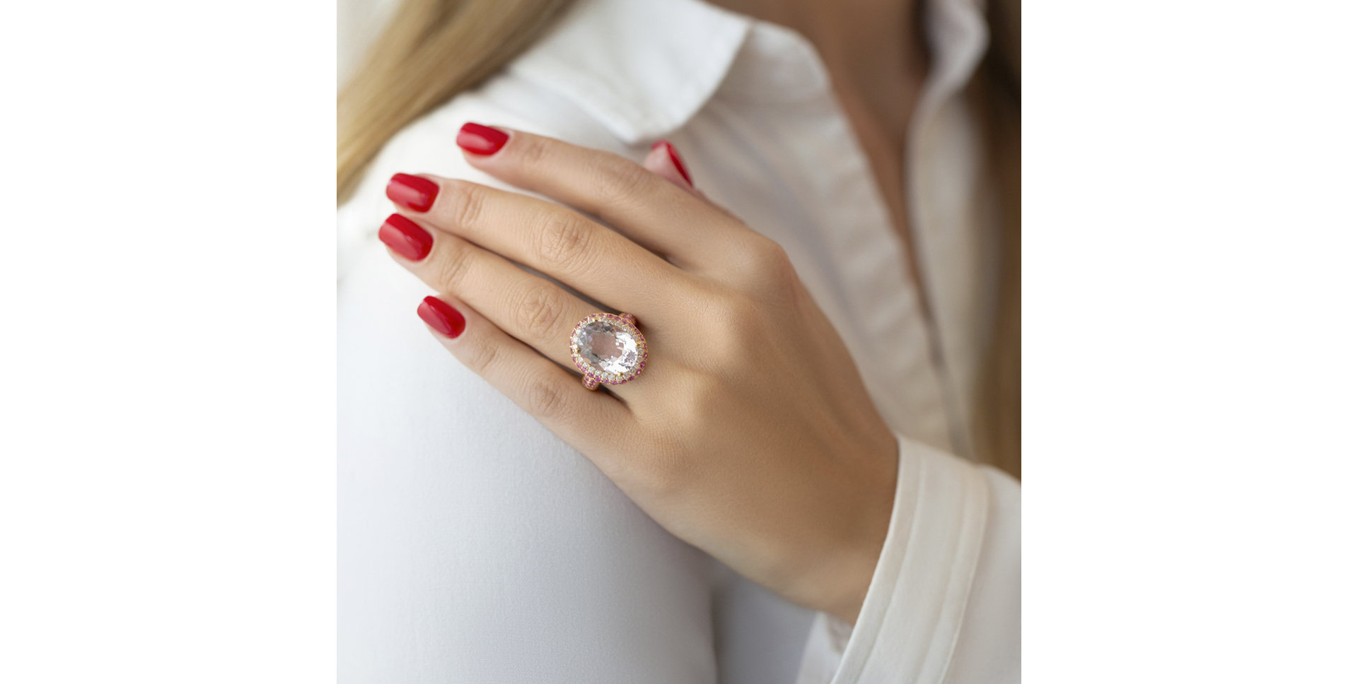 Prsten s ametystem, diamanty a rubíny Neelam