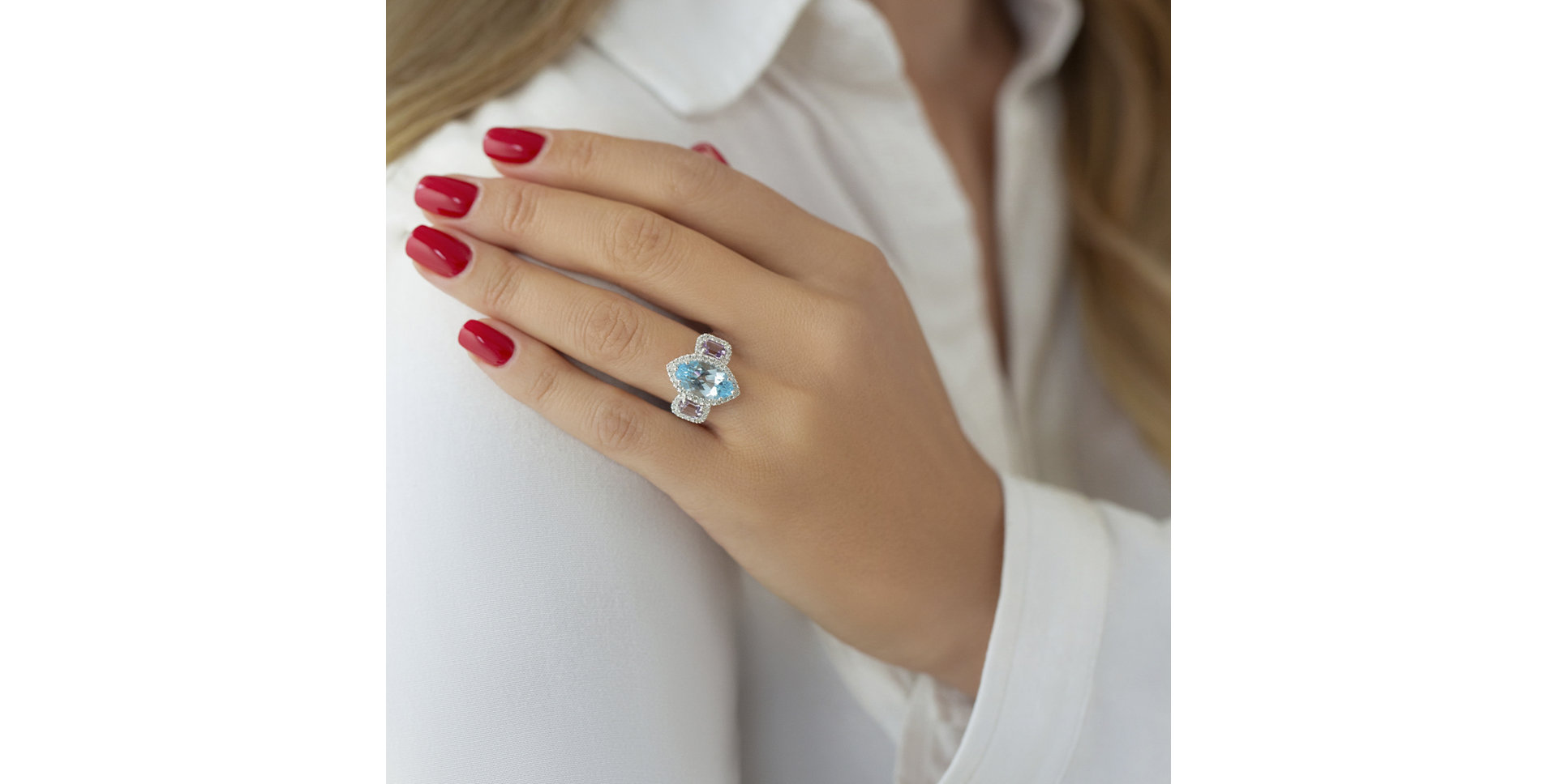 Prsten s diamanty, topazem a ametysty Shallow Shasta