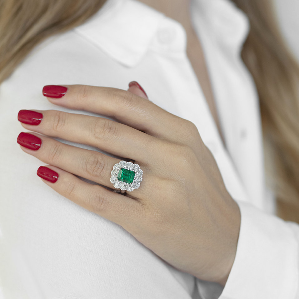 Prsten se smaragdem a diamanty Frozen Aurora