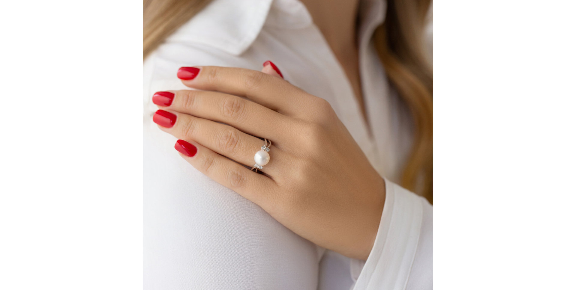 Prsten s perlou a diamanty Coral Tear