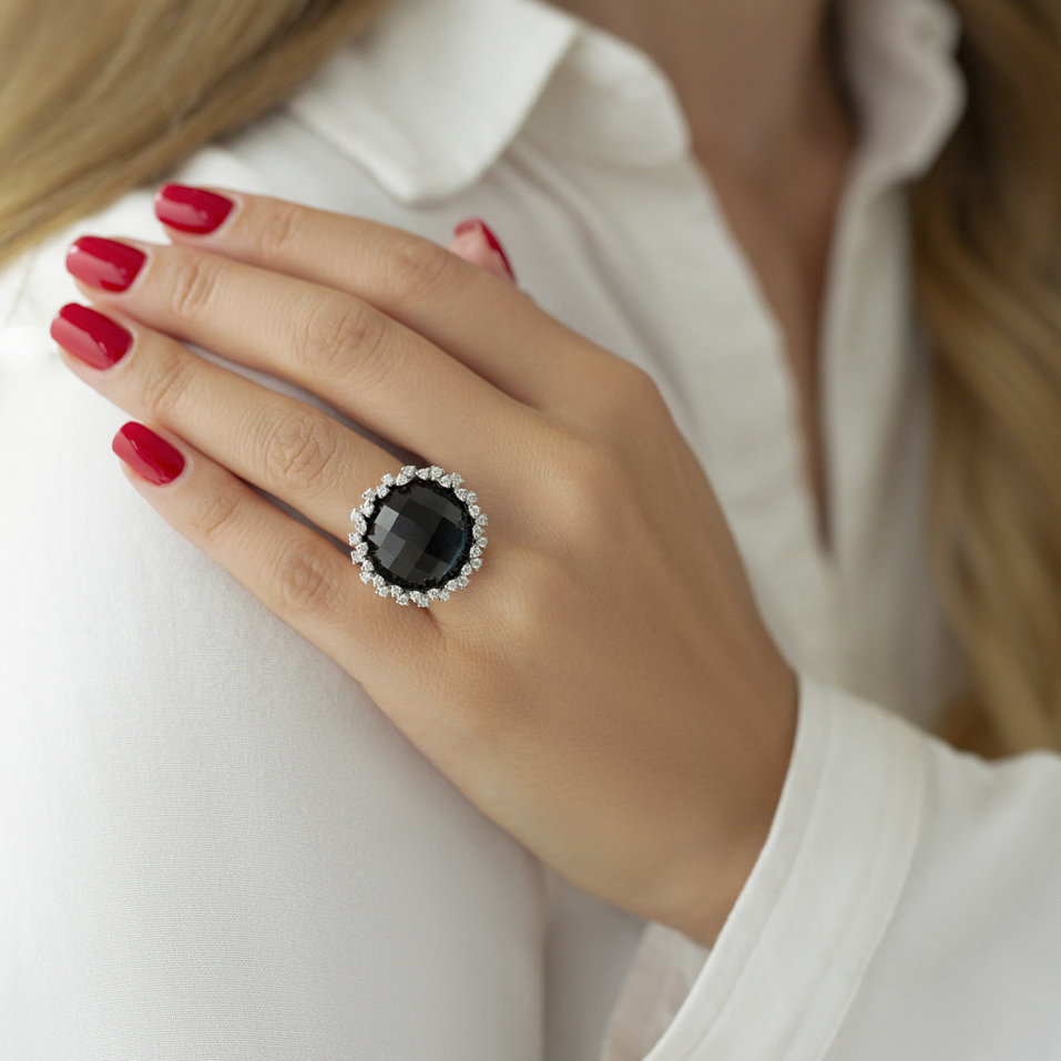 Prsten s růženínem a diamanty Kirie