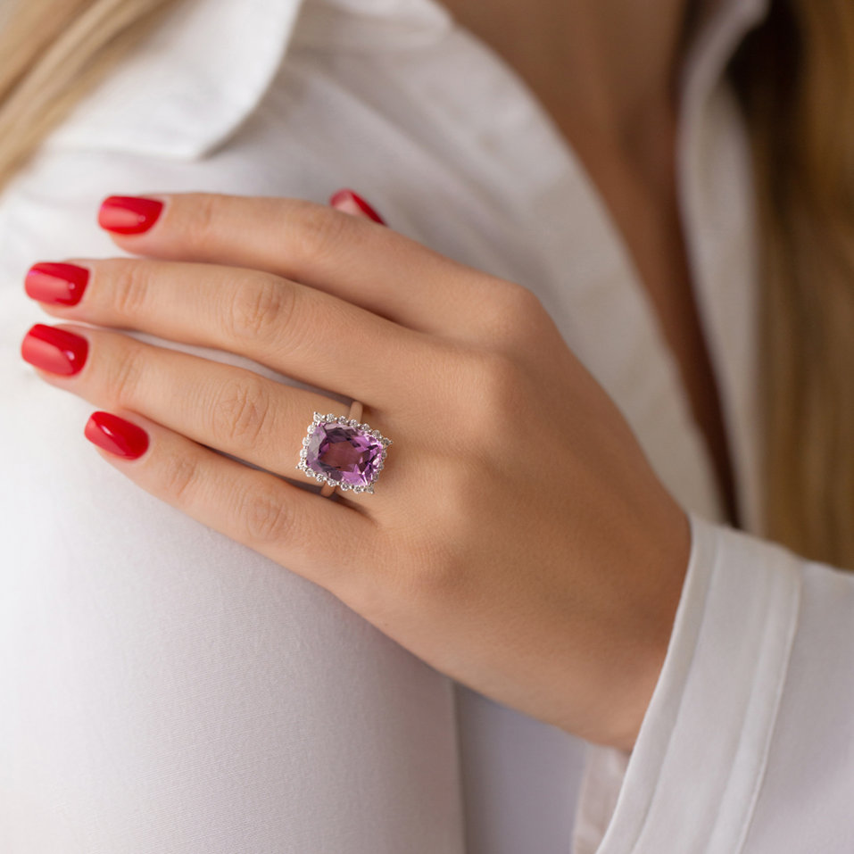 Prsten s ametystem a diamanty Justin