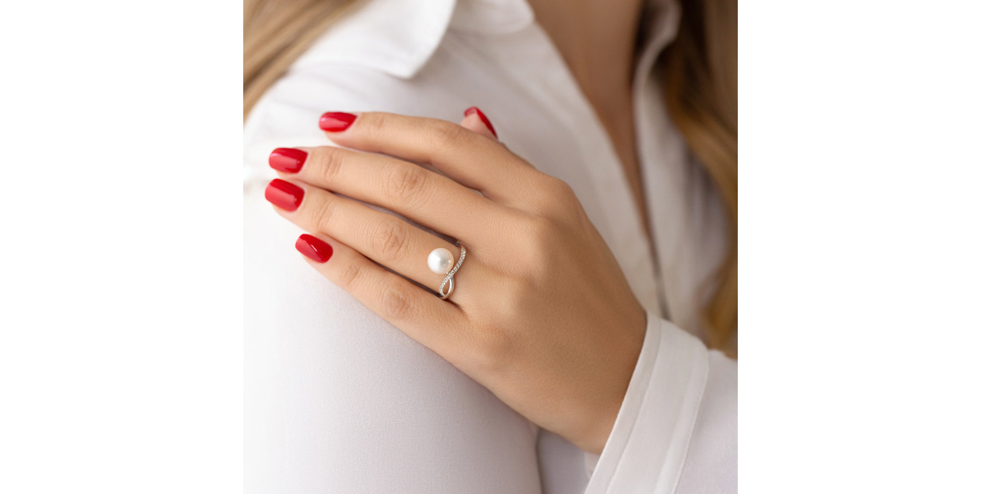 Prsten s perlou a diamanty Ocean Wave