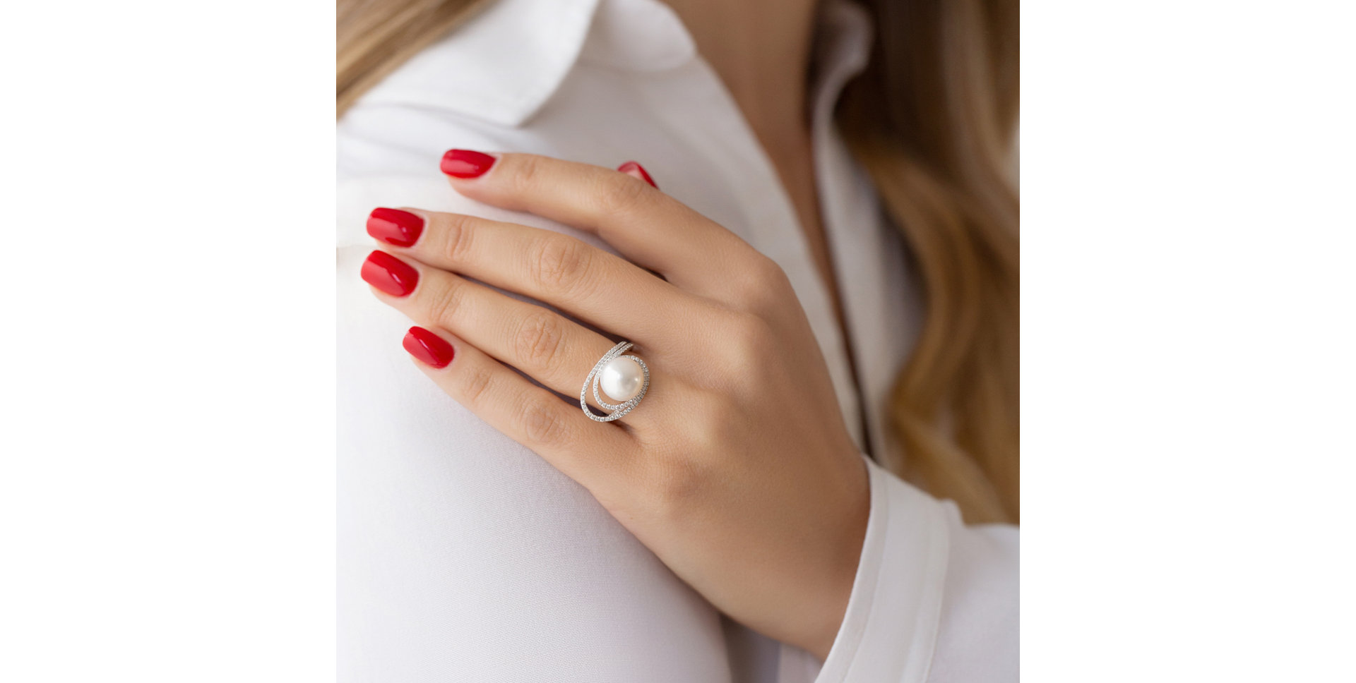 Prsten s perlou a diamanty Ocean Vortex