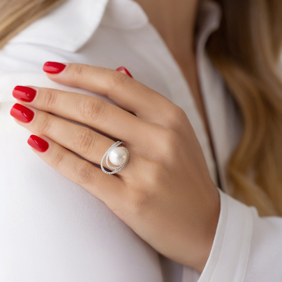 Prsten s perlou a diamanty Ocean Vortex