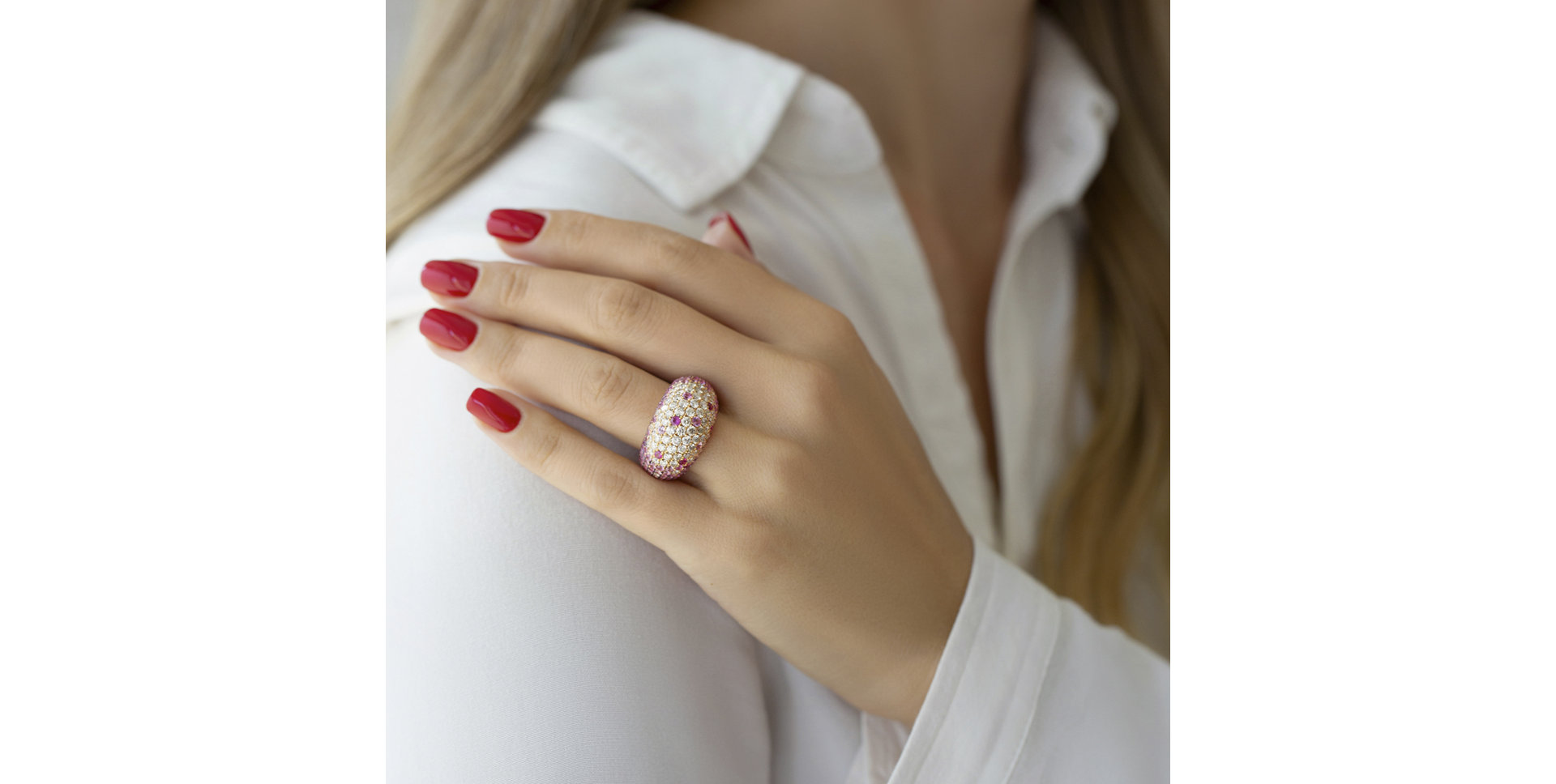 Prsten s diamanty, rubíny a safíry Tashia