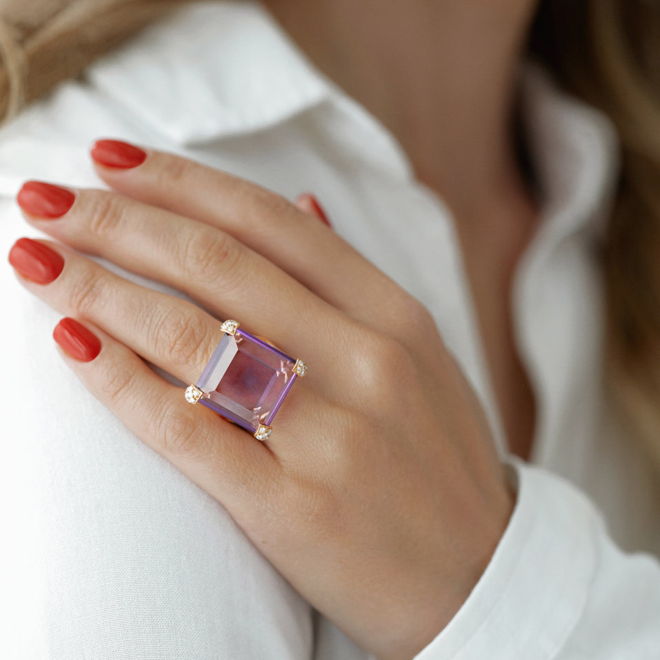 Prsten s ametystem a diamanty Anais