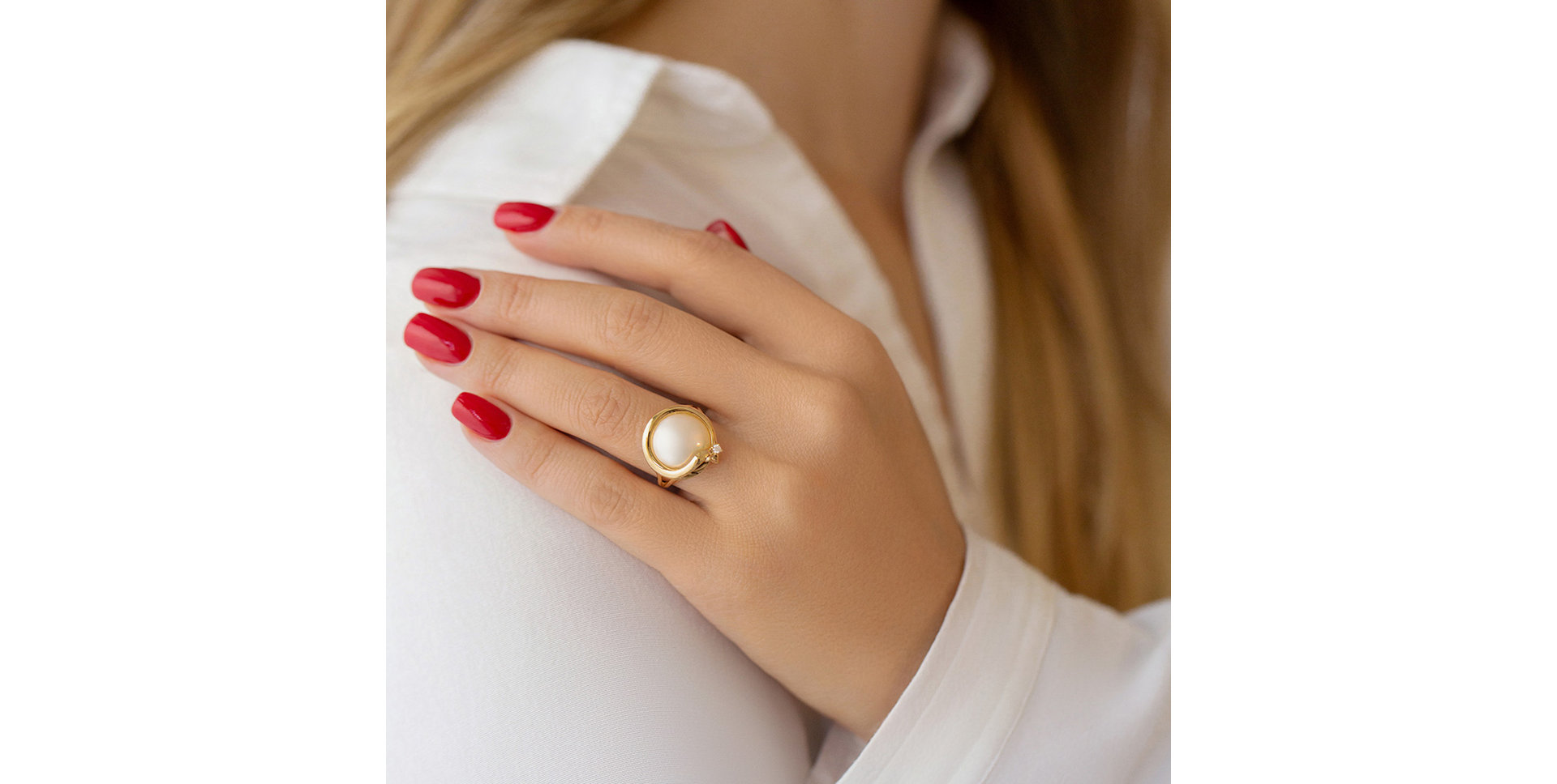 Prsten s perlou a diamanty Caulerpa Pearl