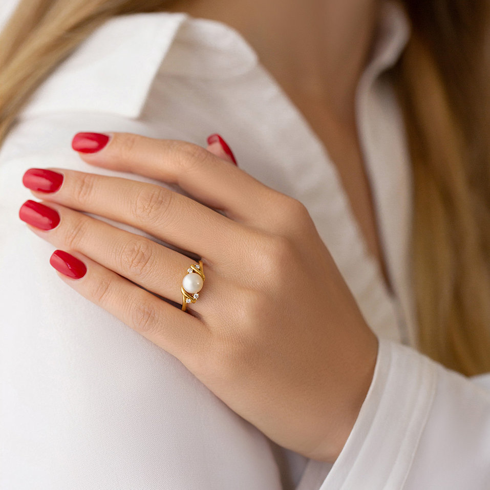 Prsten s perlou a diamanty Devoted Coast