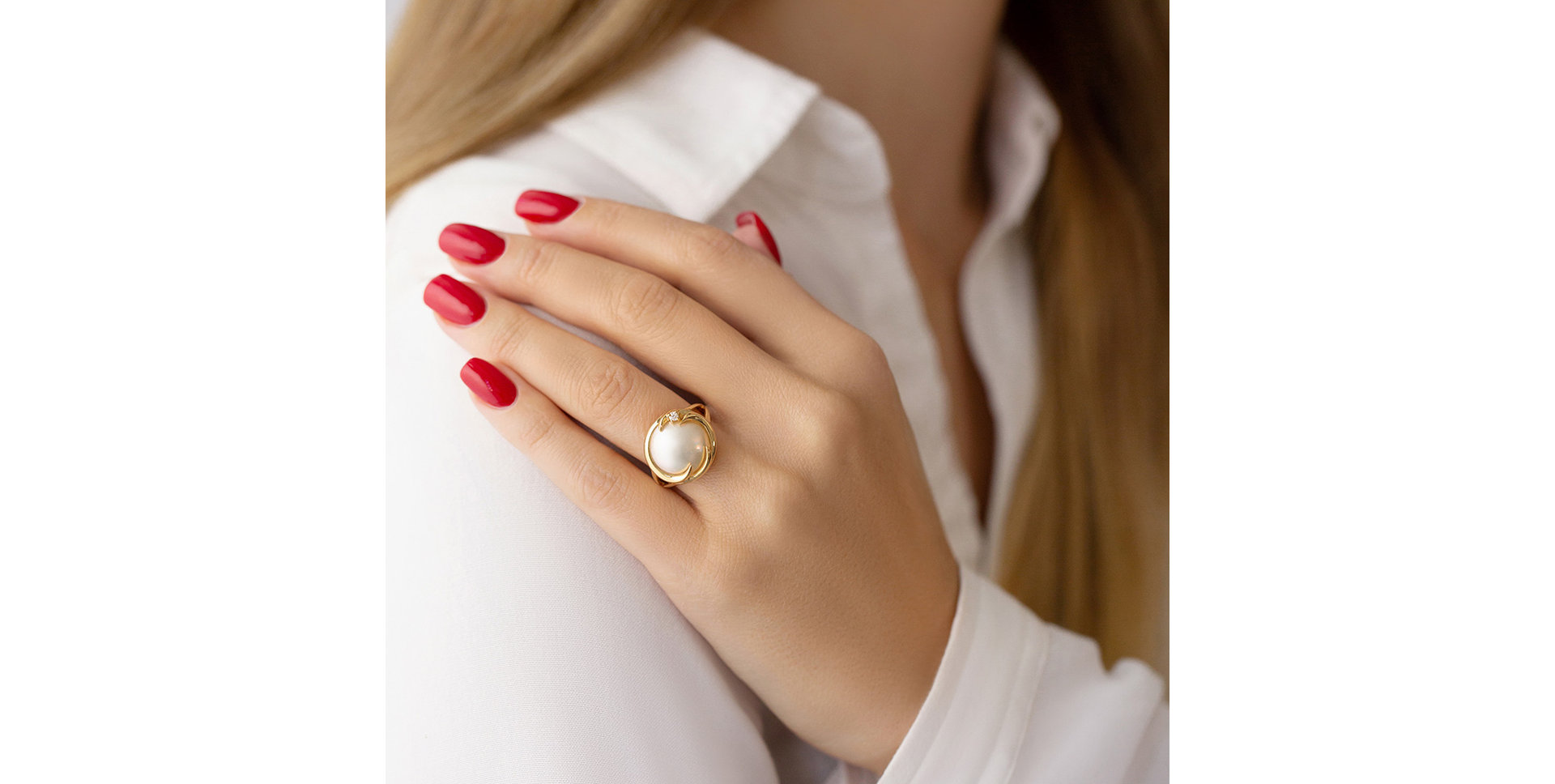 Prsten s perlou a diamantem Pearl Sadness