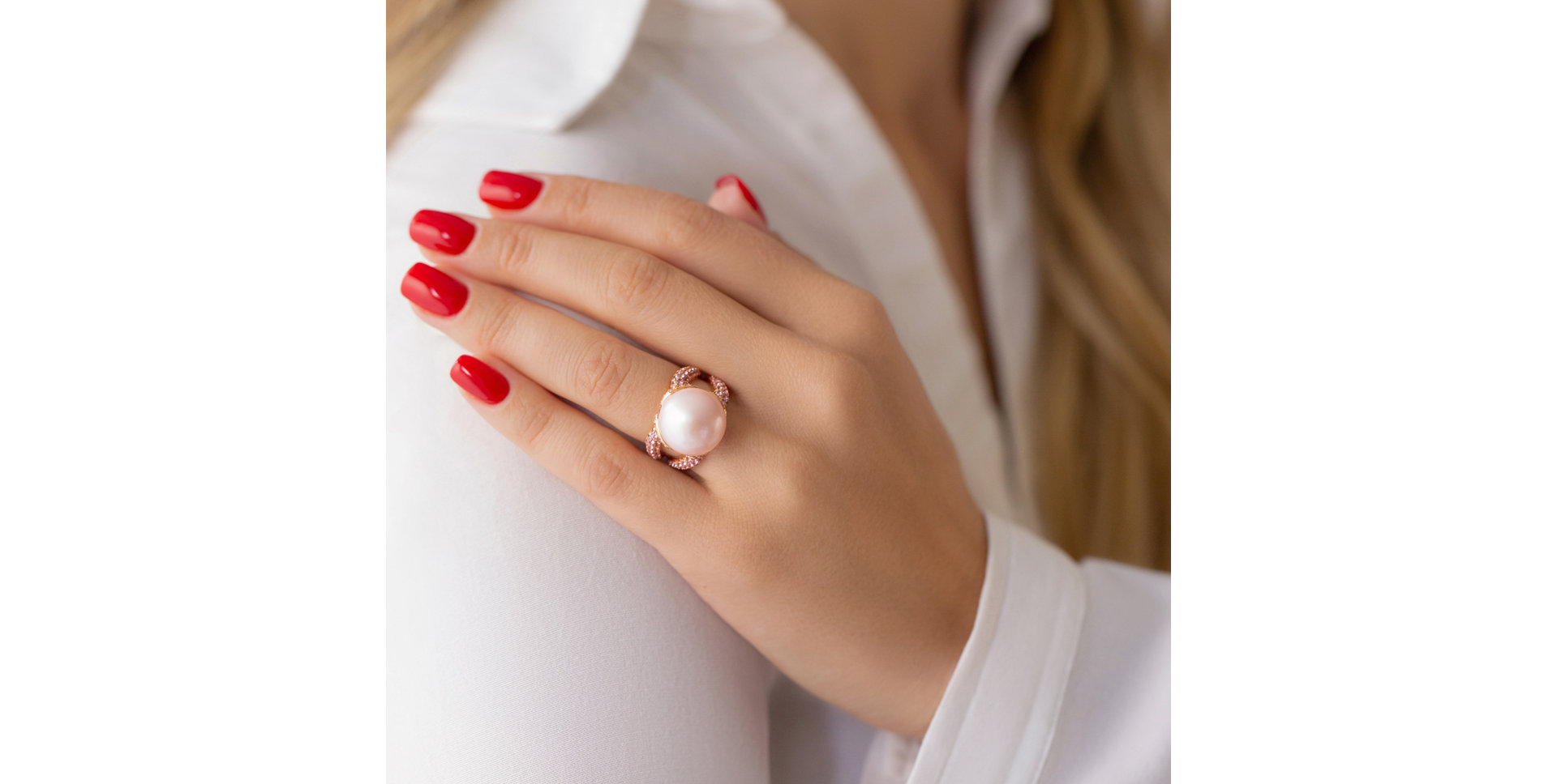 Prsten s perlou a safíry Queen of Atlantic