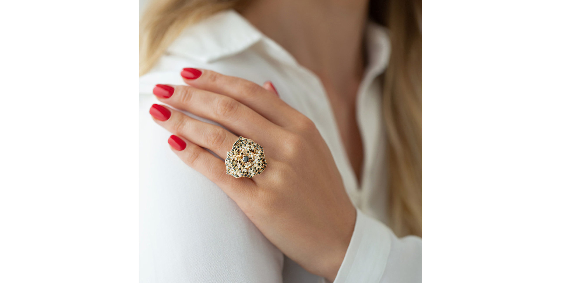 Prsten s černými diamanty Heavenly Rose