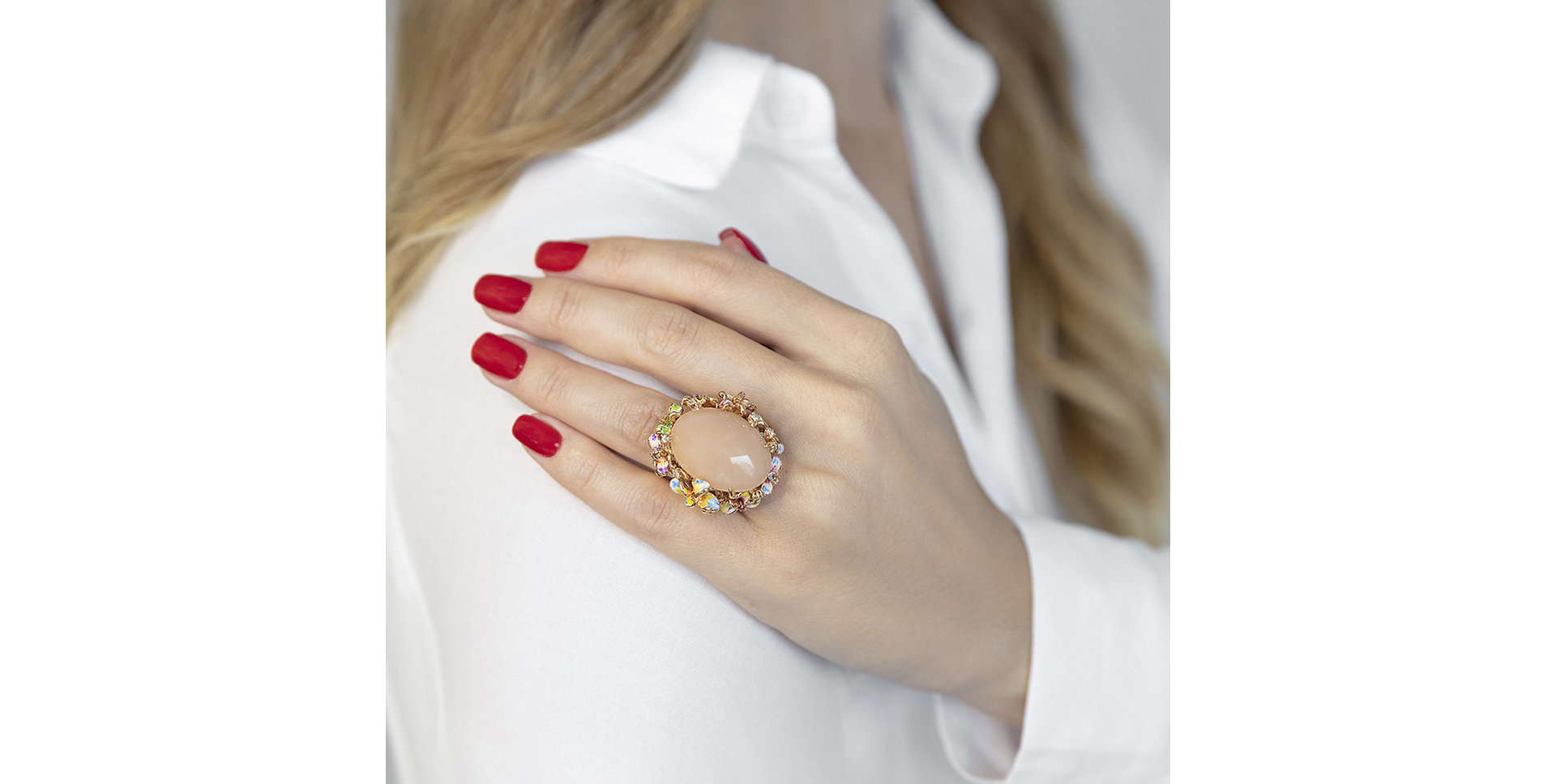 Prsten s měsíčním kamenem, diamanty a drahokamy Mackay