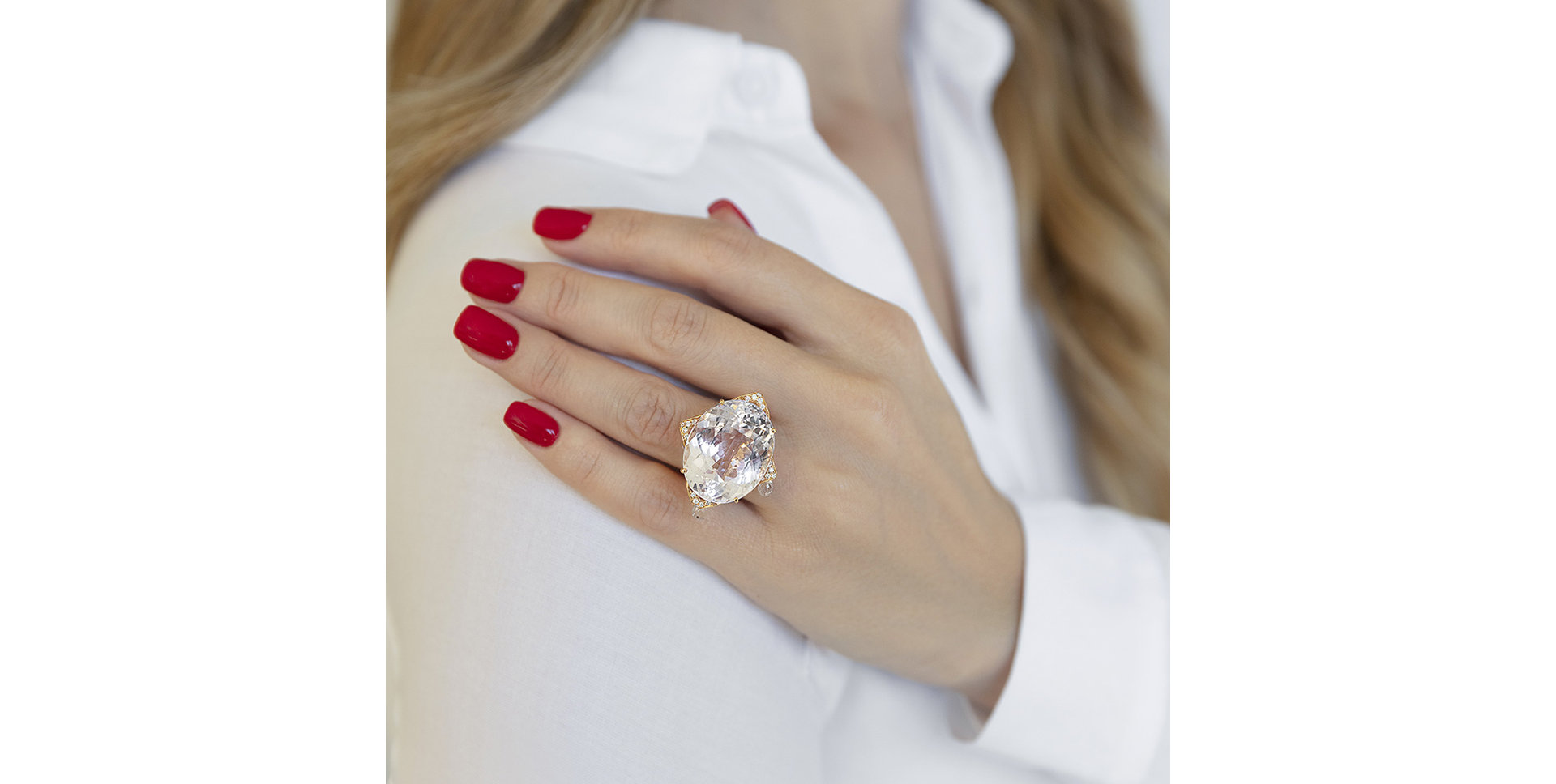 Prsten s kunzitem a diamanty a topazy Dulcinea