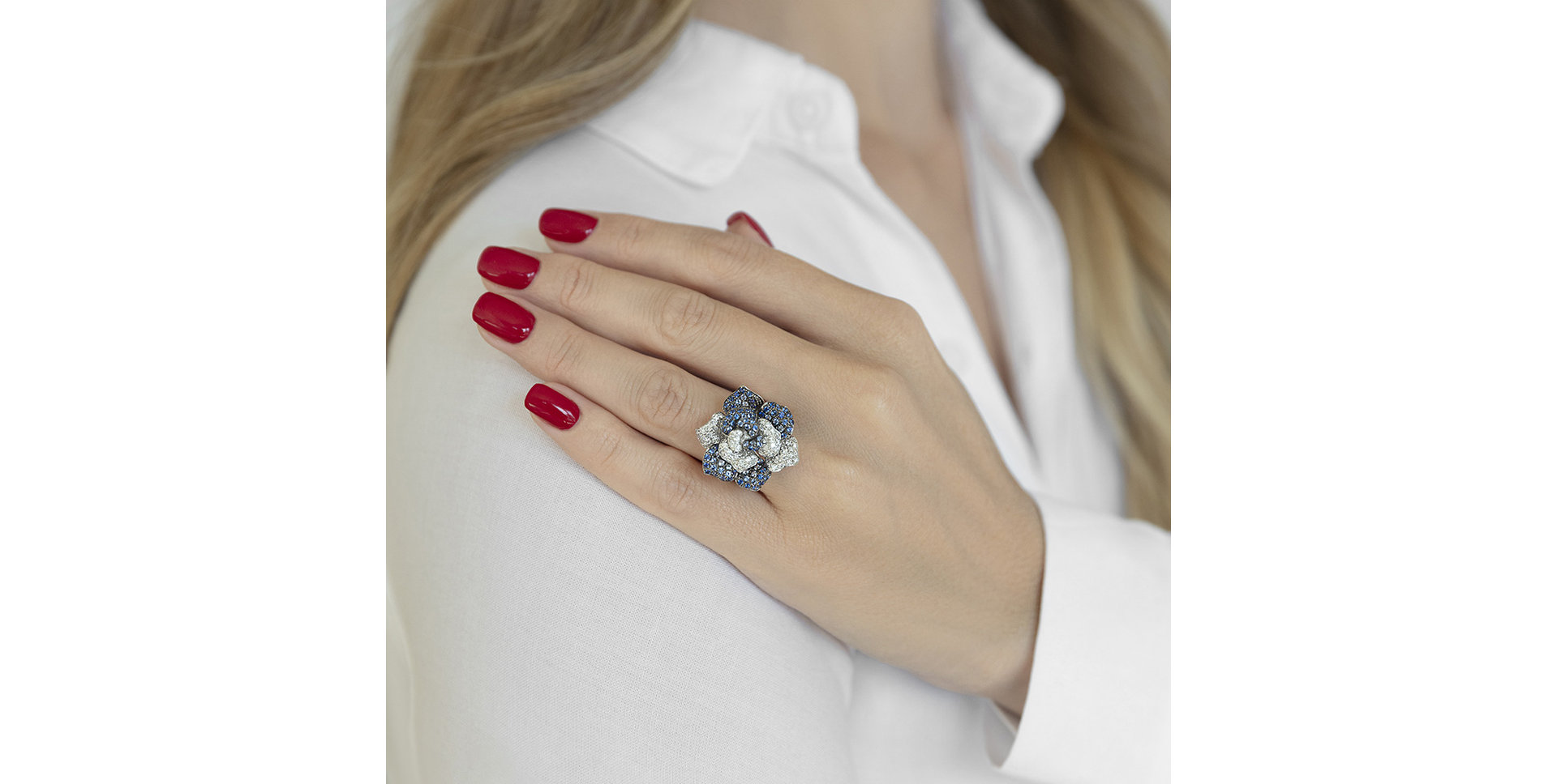 Prsten s diamanty a safíry Magnolia Glory