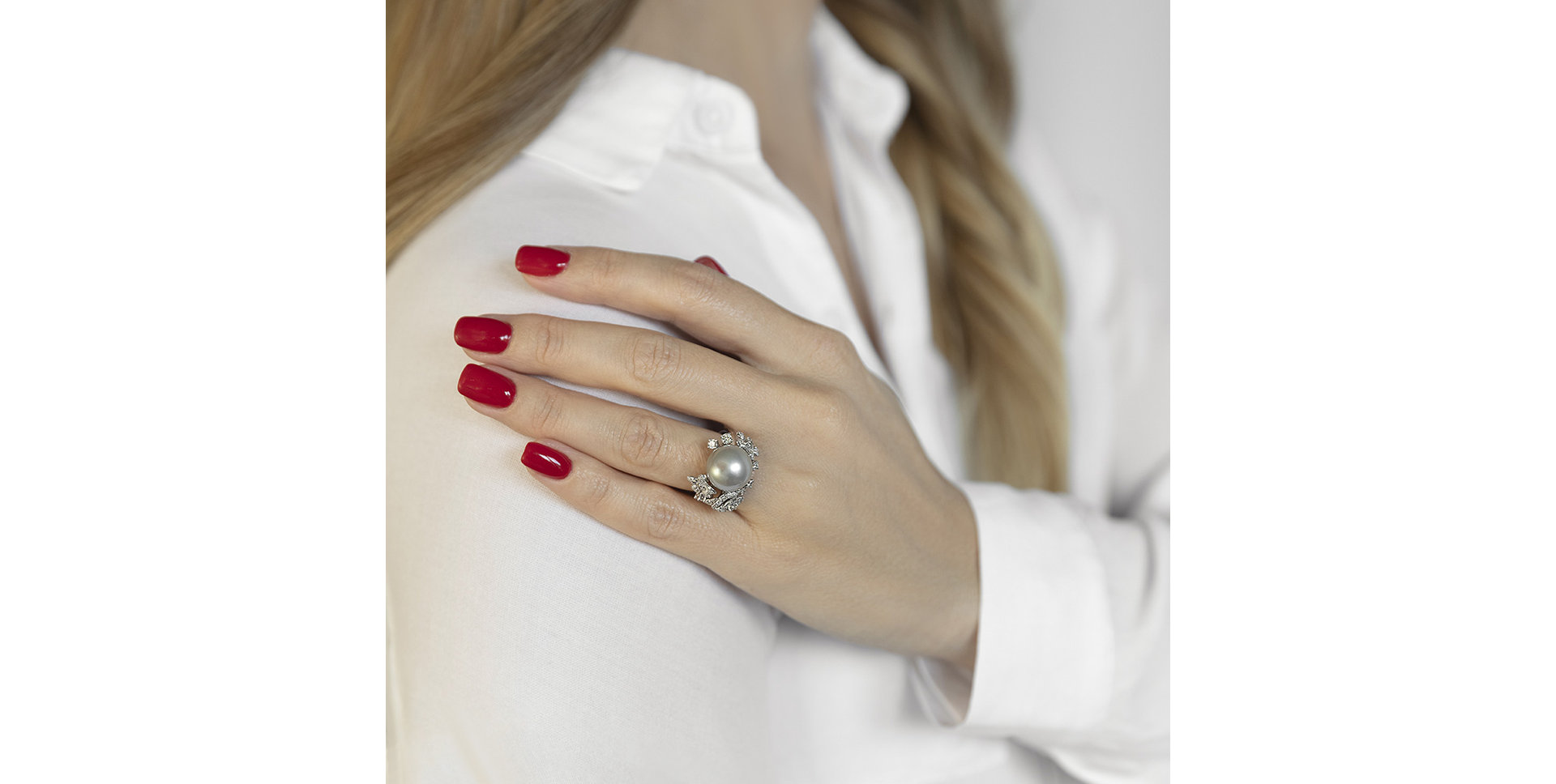 Prsten s perlou a diamanty Poetic Flowers