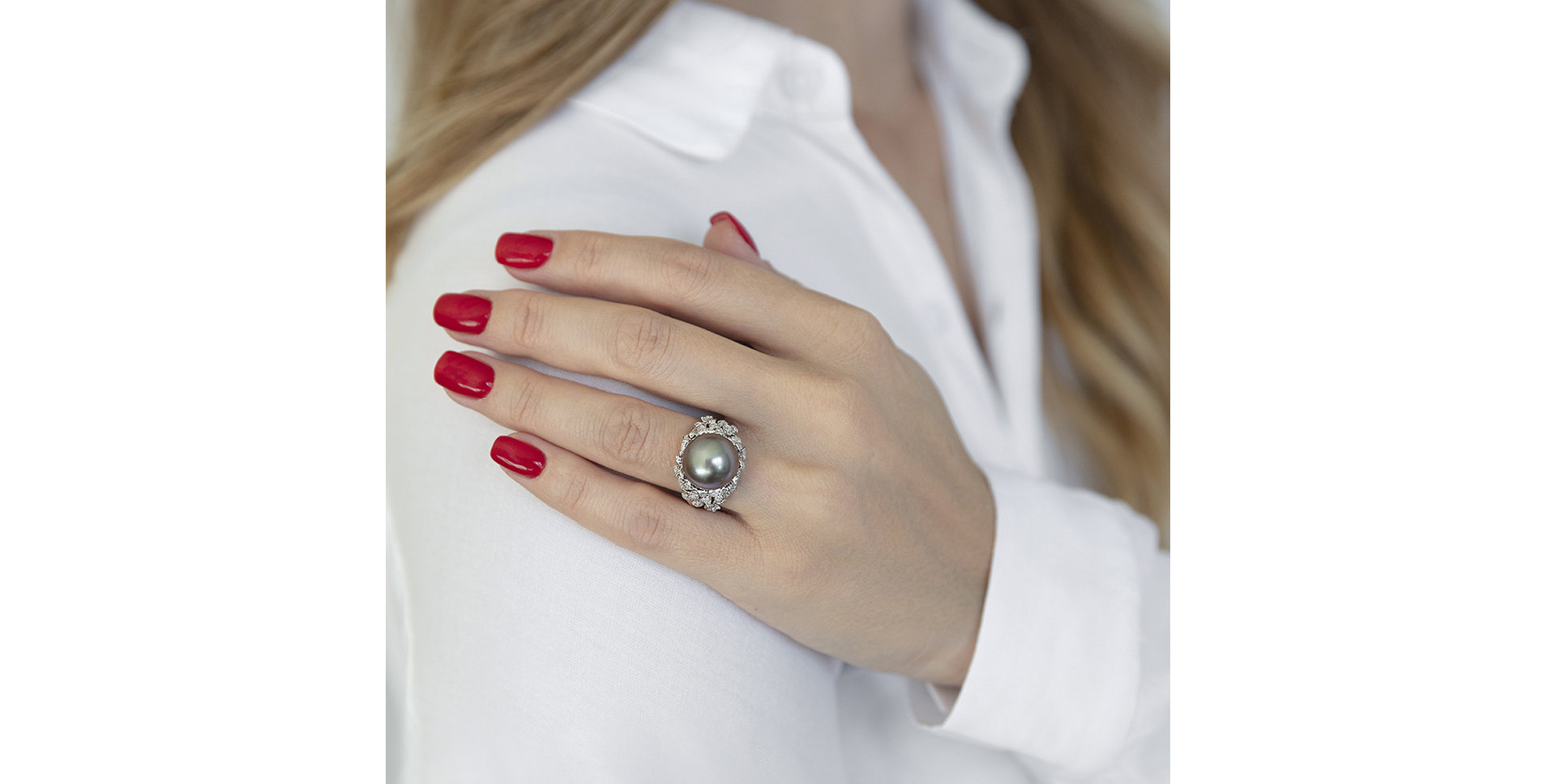 Prsten s perlou a diamanty Madame Pearl