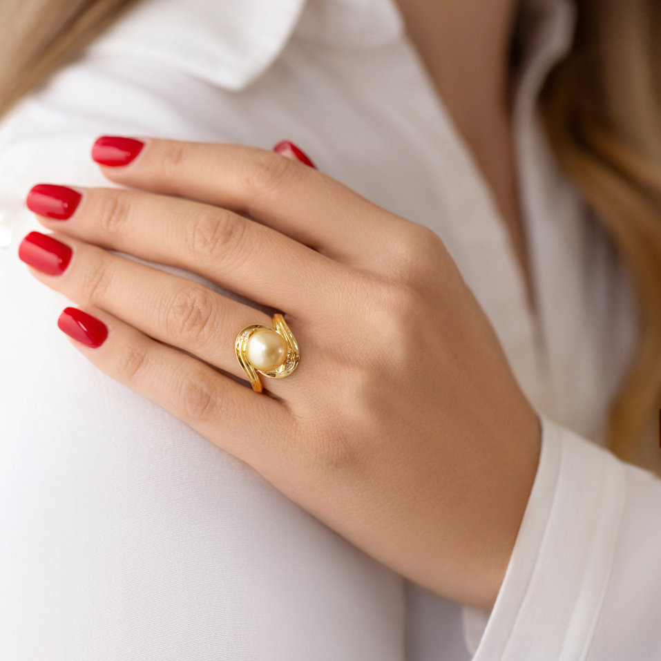 Prsten s perlou a diamanty Rise & Shine