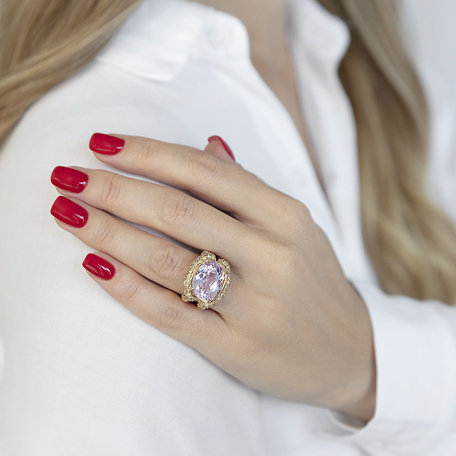 Prsten s bílými a hnedými diamanty Metal Flower