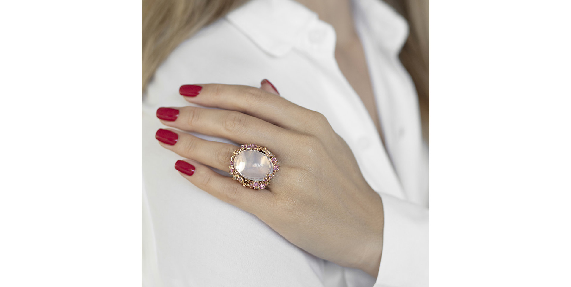 Prsten s diamanty, safíry, ametystem a morganity Golden Romance