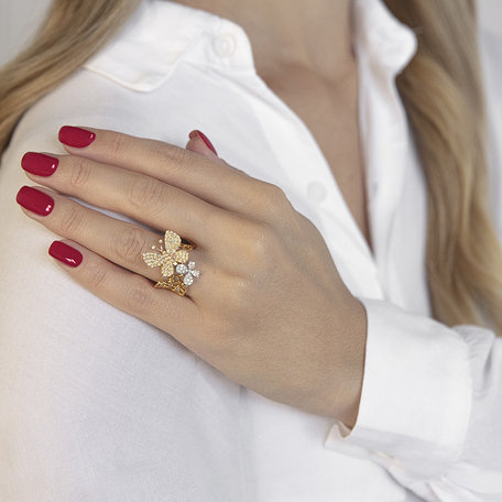Prsten s bílými a hnědými diamanty Butterfly Treasure