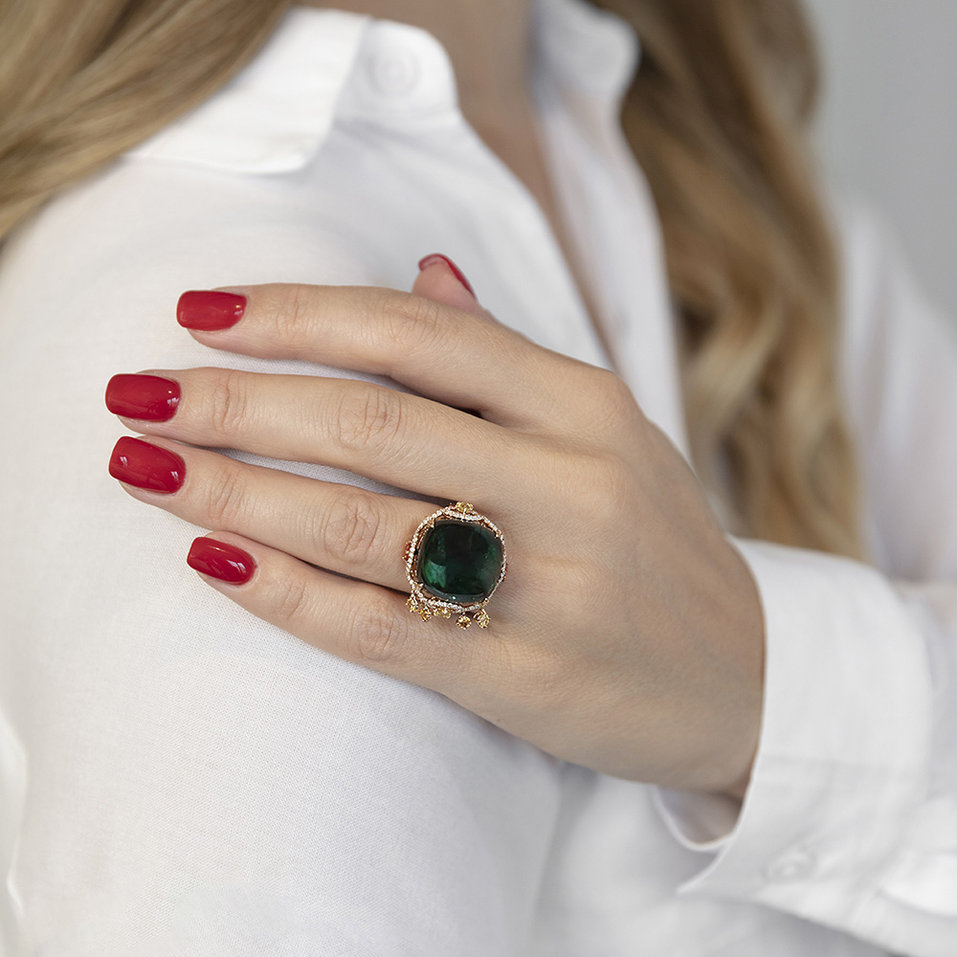 Prsten s diamanty, turmalínem a safíry Dark Princess