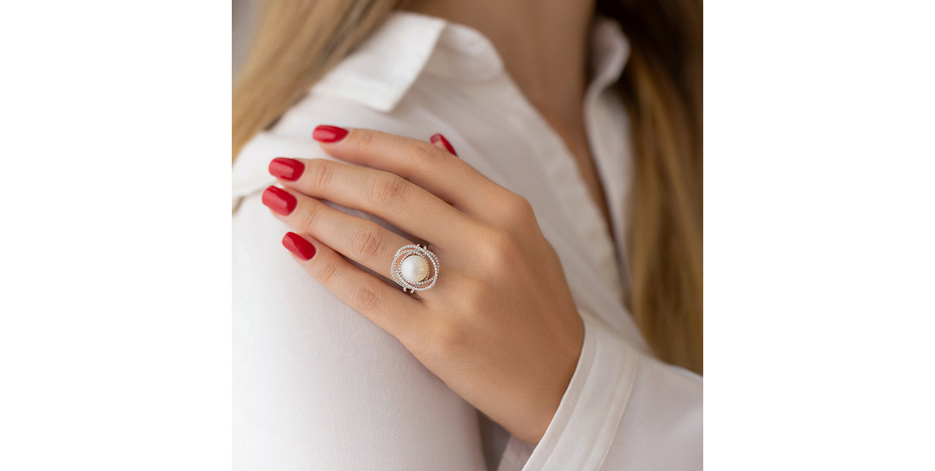 Prsten s perlou a diamanty Galaxy of Hope