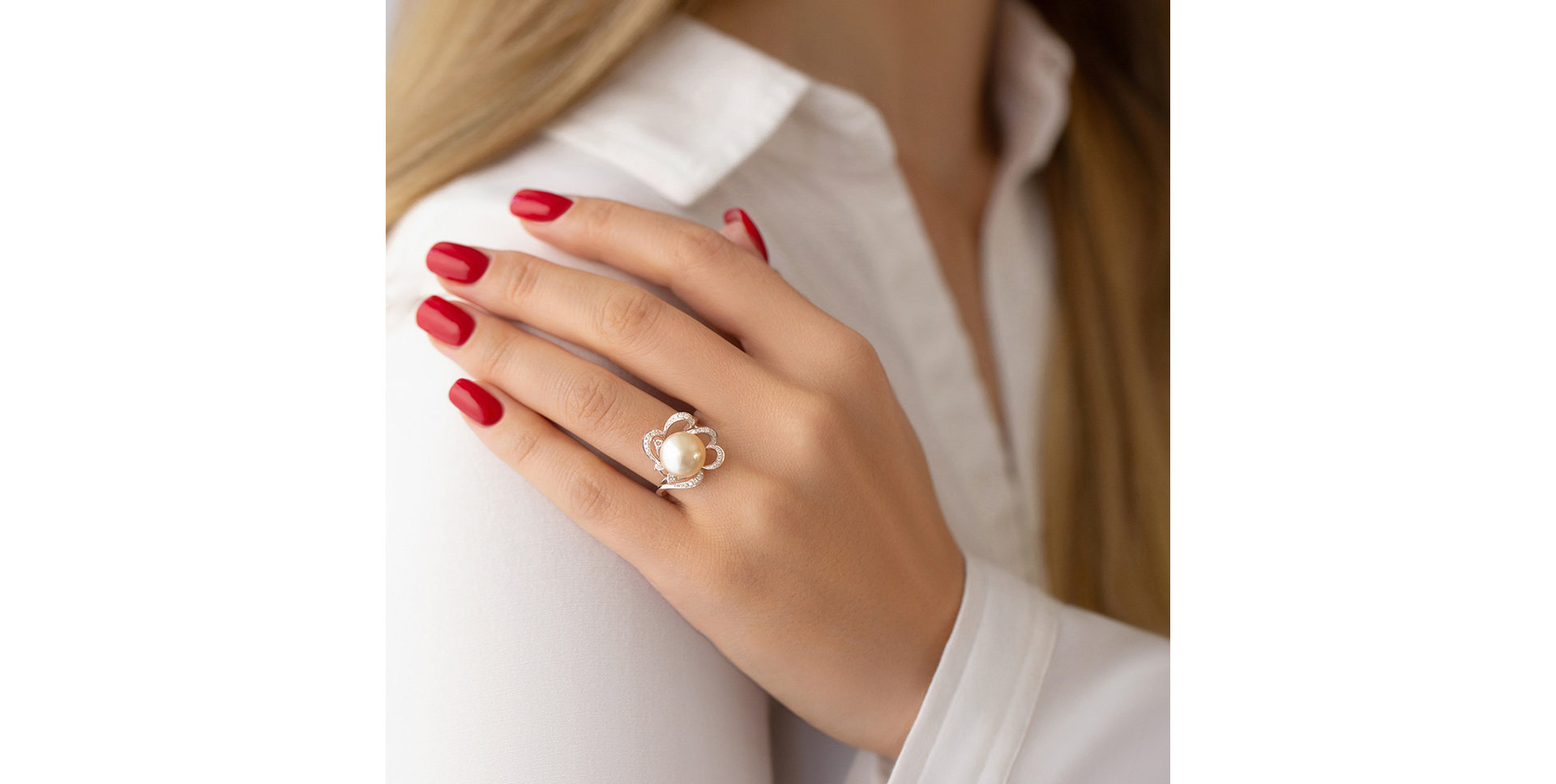 Prsten s perlou a diamanty Pearl Romance