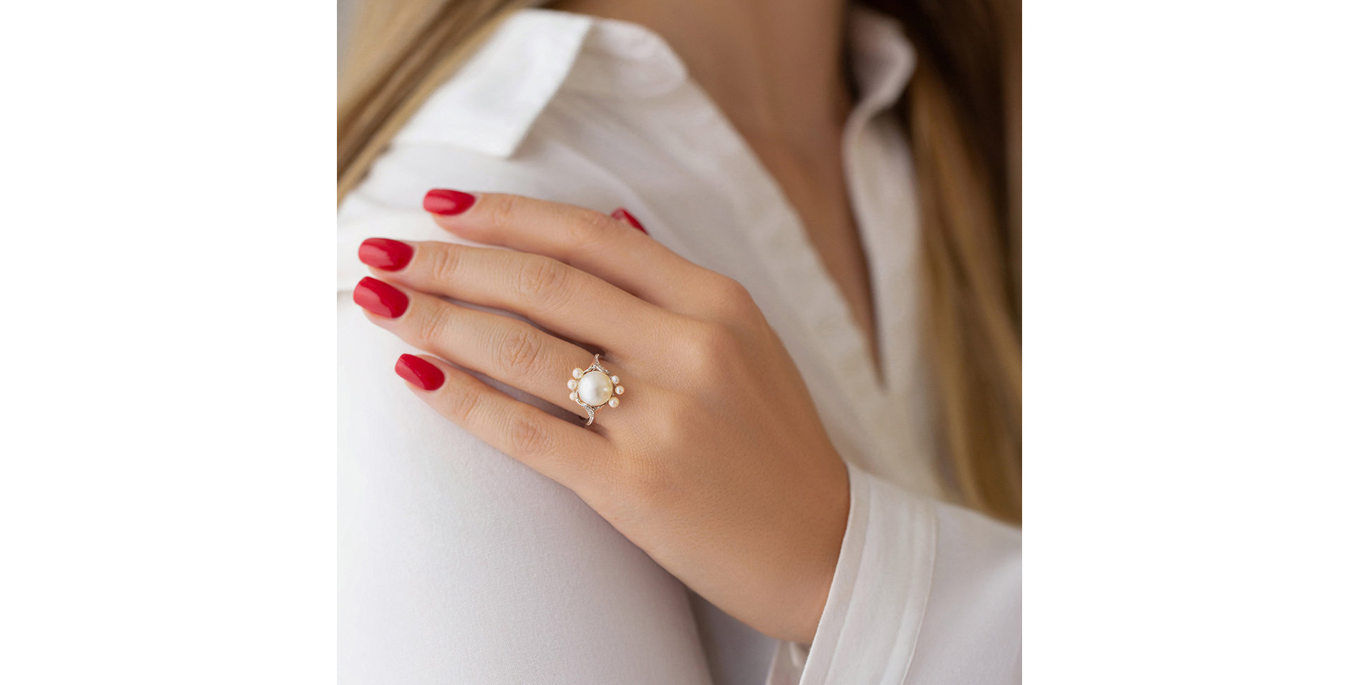 Prsten s perlou a diamanty White Virgin