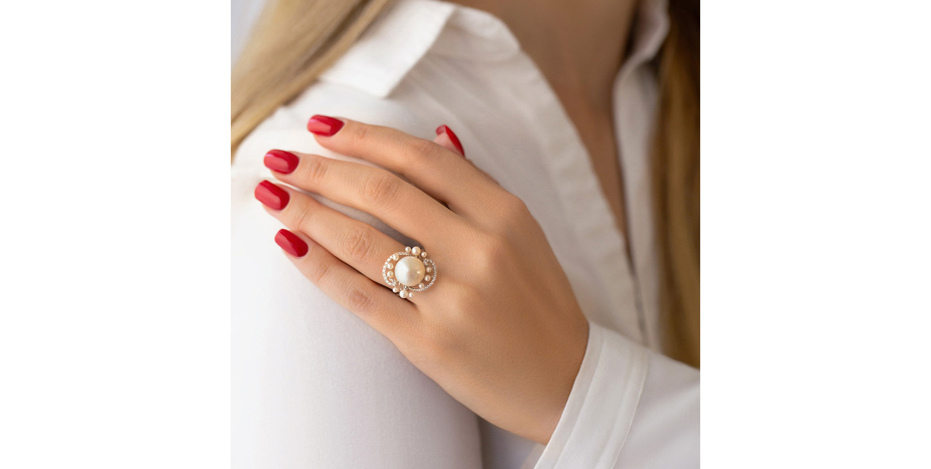 Prsten s perlou a diamanty Pearl Heaven