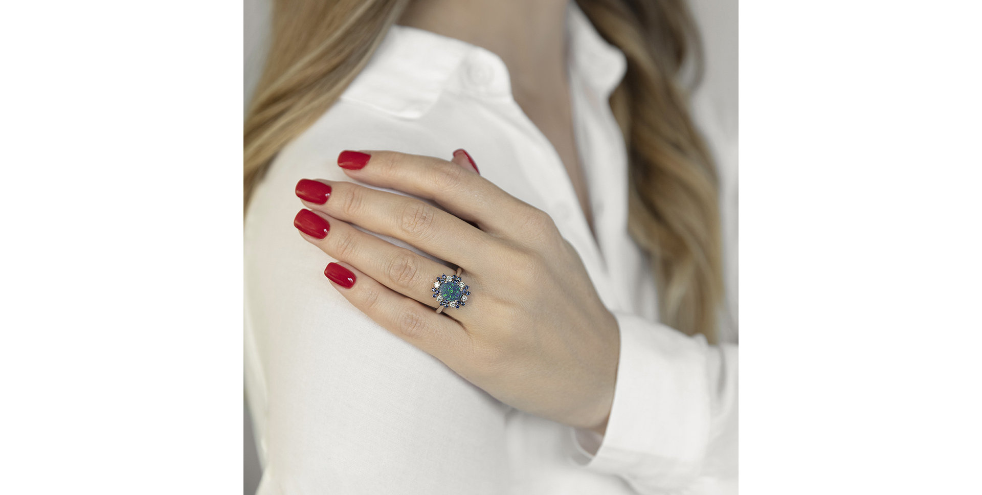 Prsten s opálem, diamanty a safíry Octavia